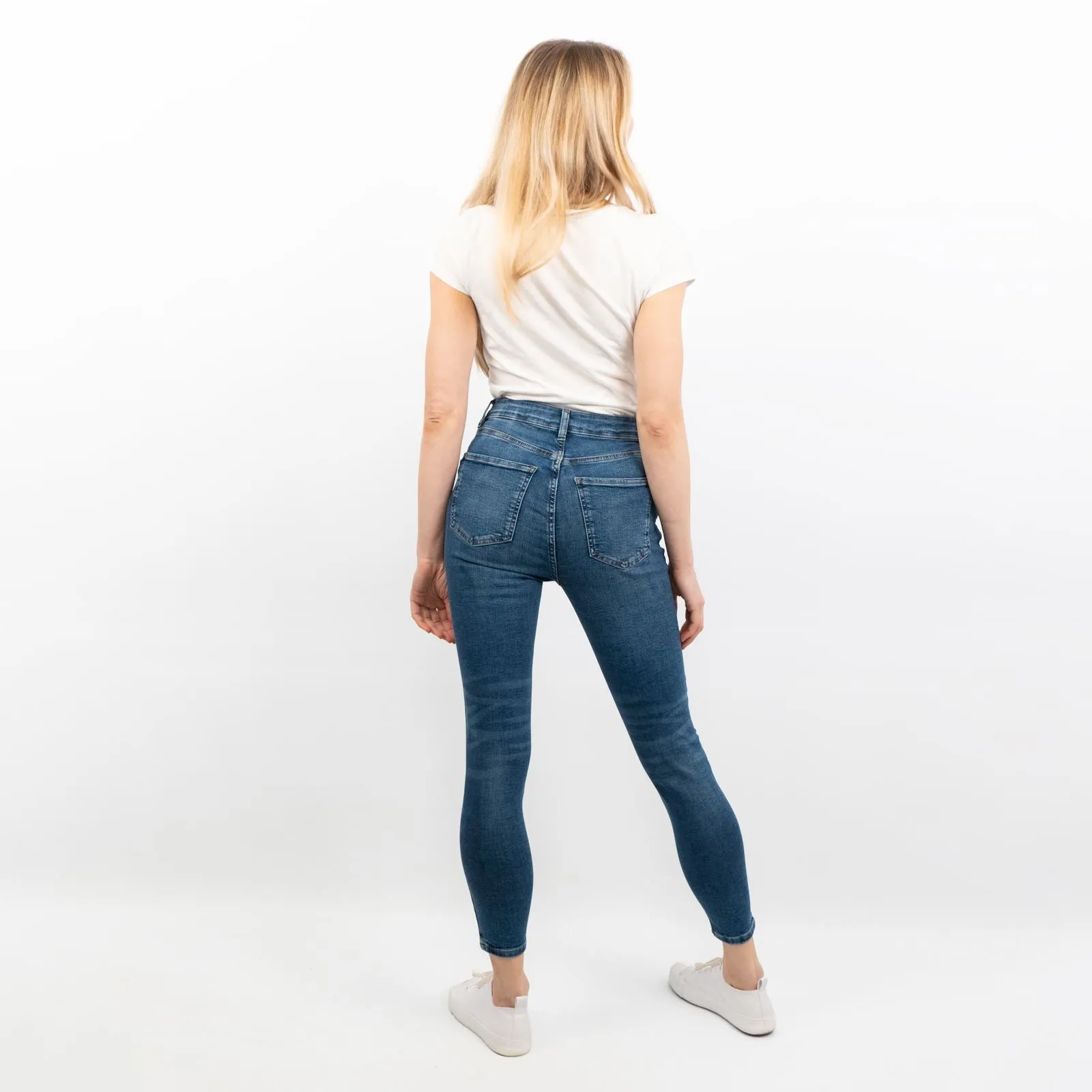 M&S Blue Skinny Leg High Rise Stretch Jeans with Pockets