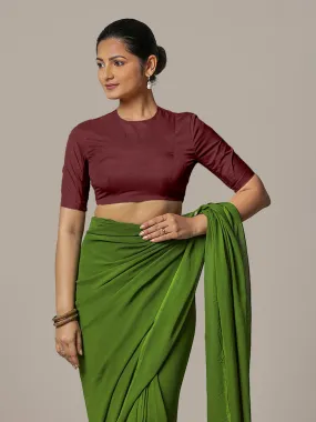 Myra x Rozaana | Burgundy Backless Saree Blouse w/ FlexiFit™