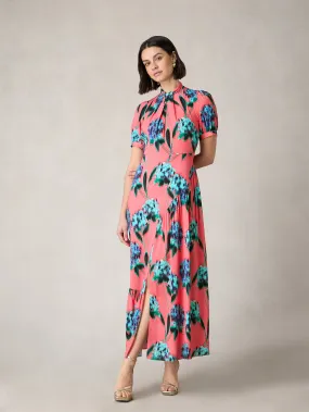 Petite Scarlett Pink Floral Print Twist Neck Maxi Dress