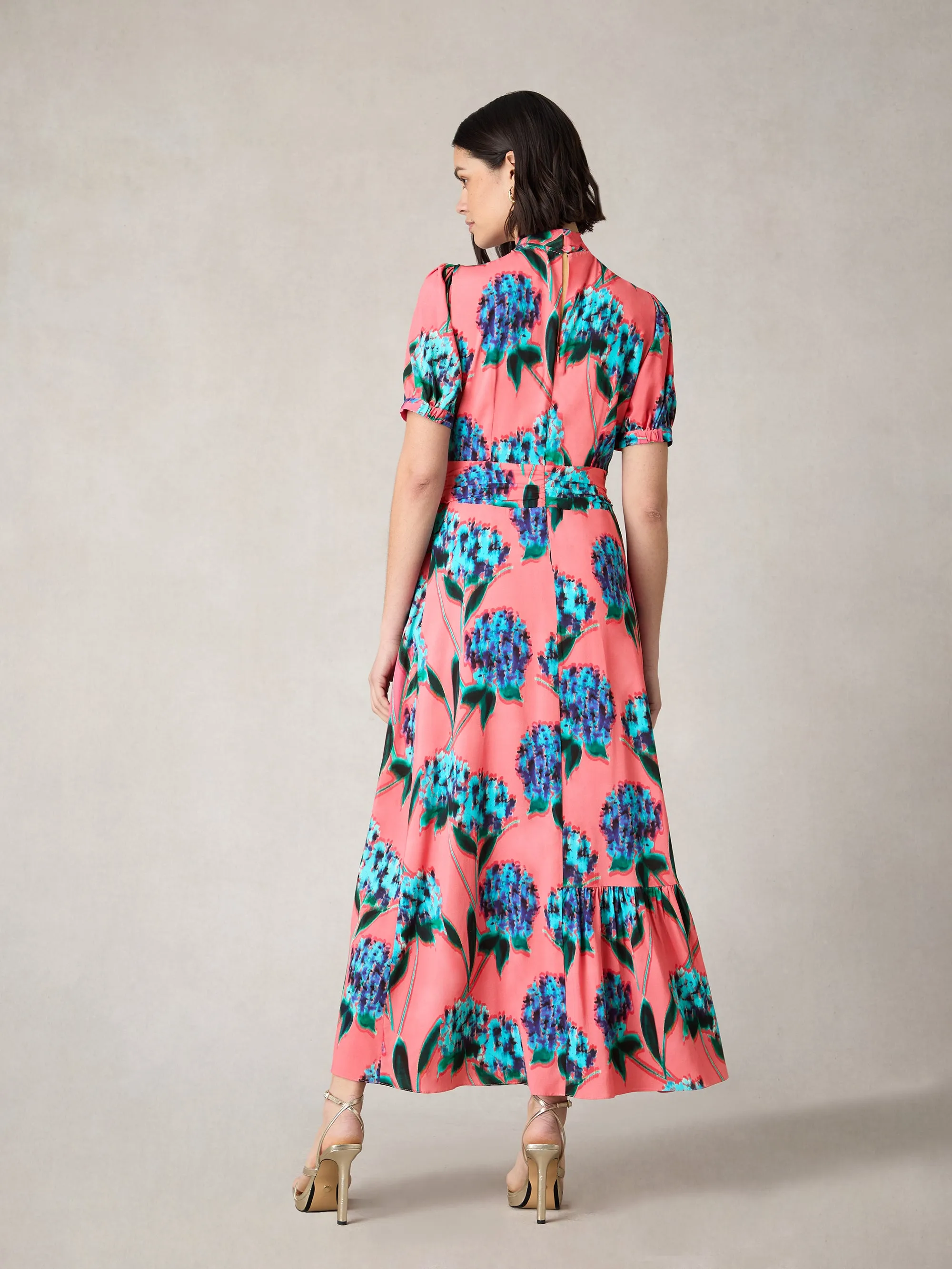 Petite Scarlett Pink Floral Print Twist Neck Maxi Dress