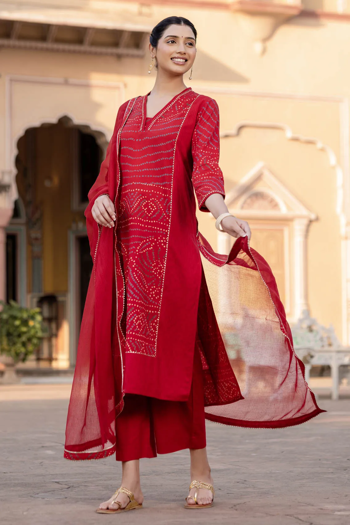 Red Bandhani Kurta