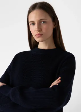 Ribbed Crew Neck Jumper - Navy