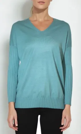 Ribbed Sleeve Tunic Sweater - Deep Sea