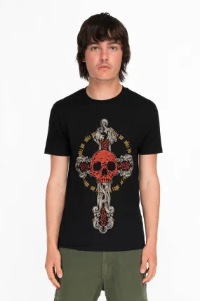 SKULL AND CROSS TEE IN BLACK