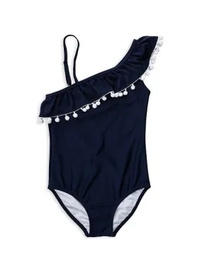 Snapper Rock Girls Navy One Shoulder Frill Swimsuit (SALE)