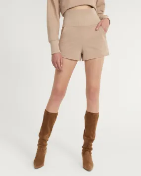 So High Waisted Slub Cotton Short in Stone Taupe