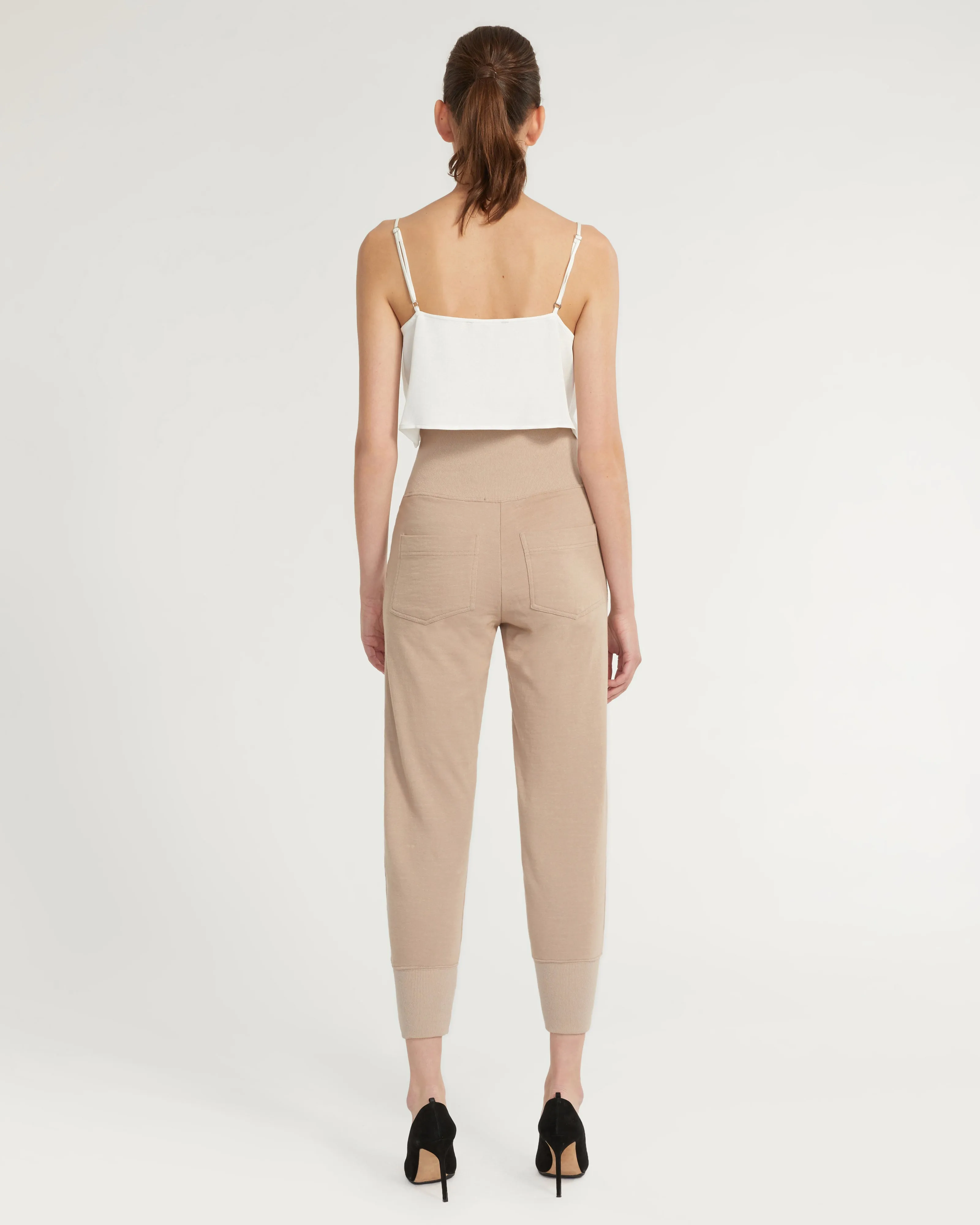 So High Waisted Slub Cotton Sweatpant in Stone Taupe