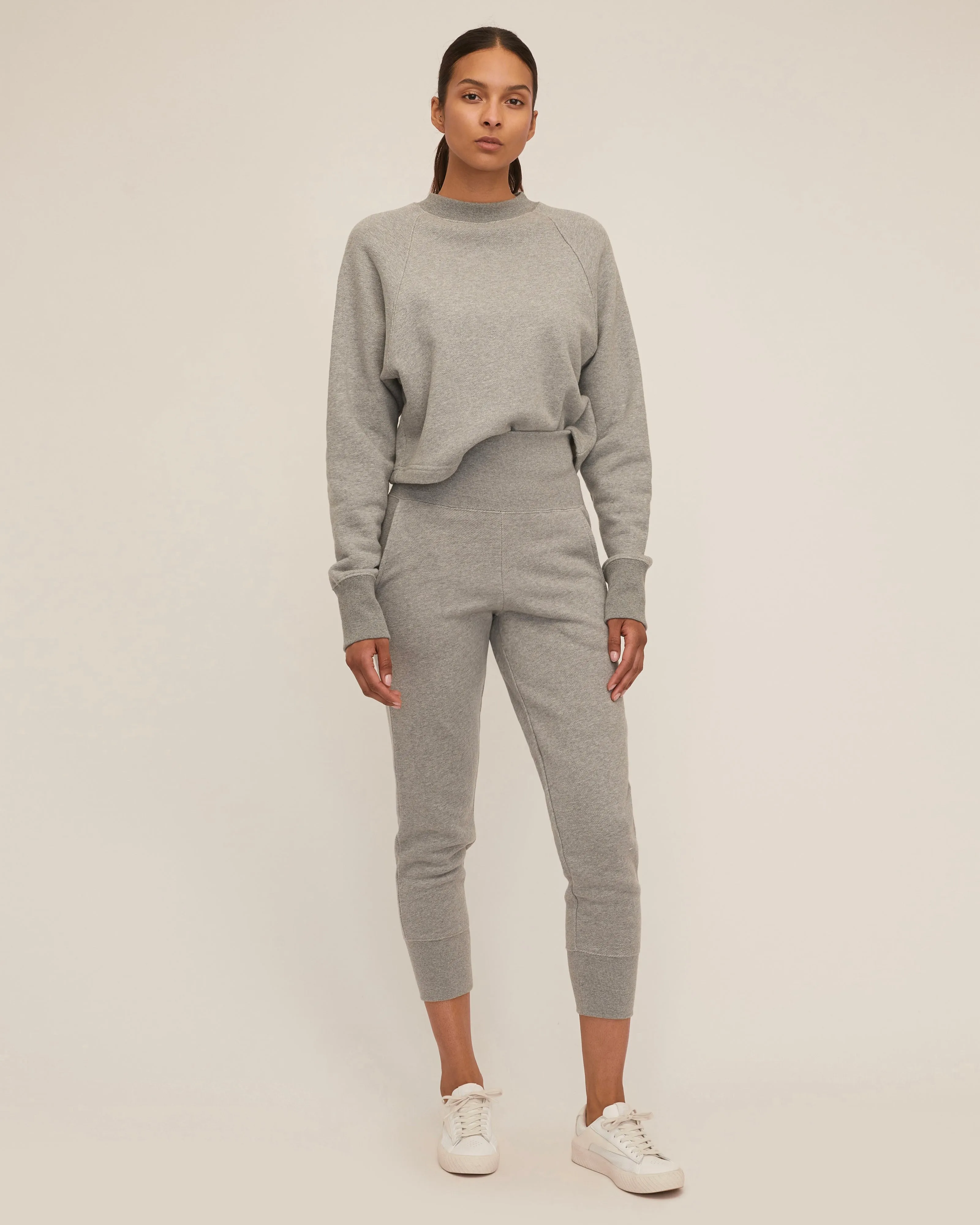 So Uptight Cropped Raglan French Terry Sweatshirt in Heather Grey