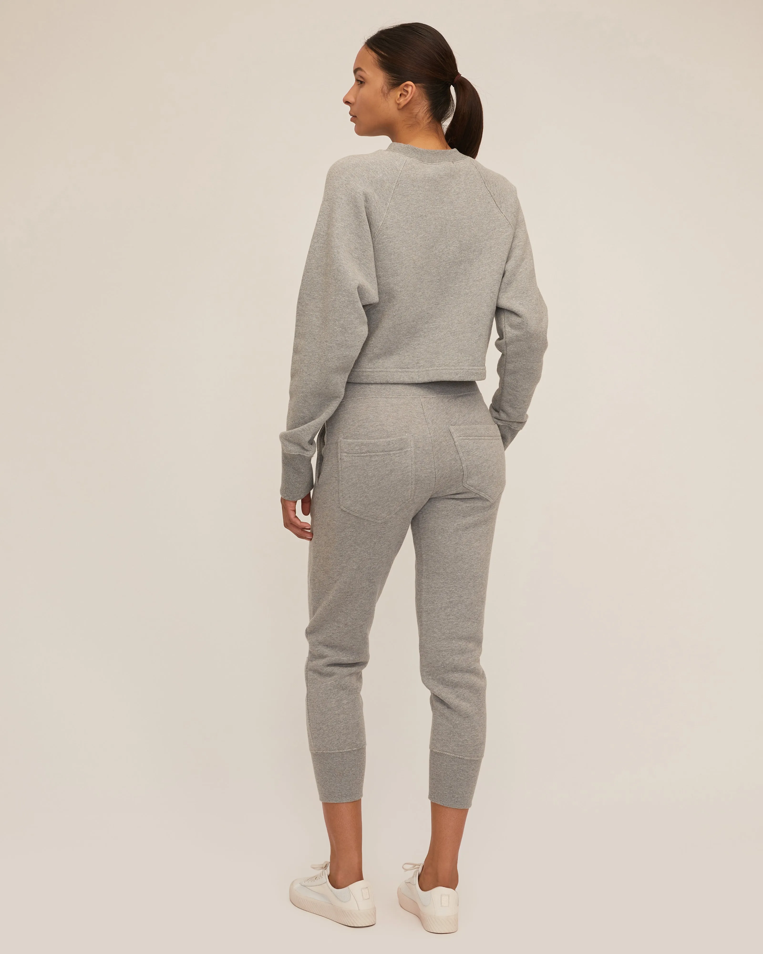 So Uptight Cropped Raglan French Terry Sweatshirt in Heather Grey