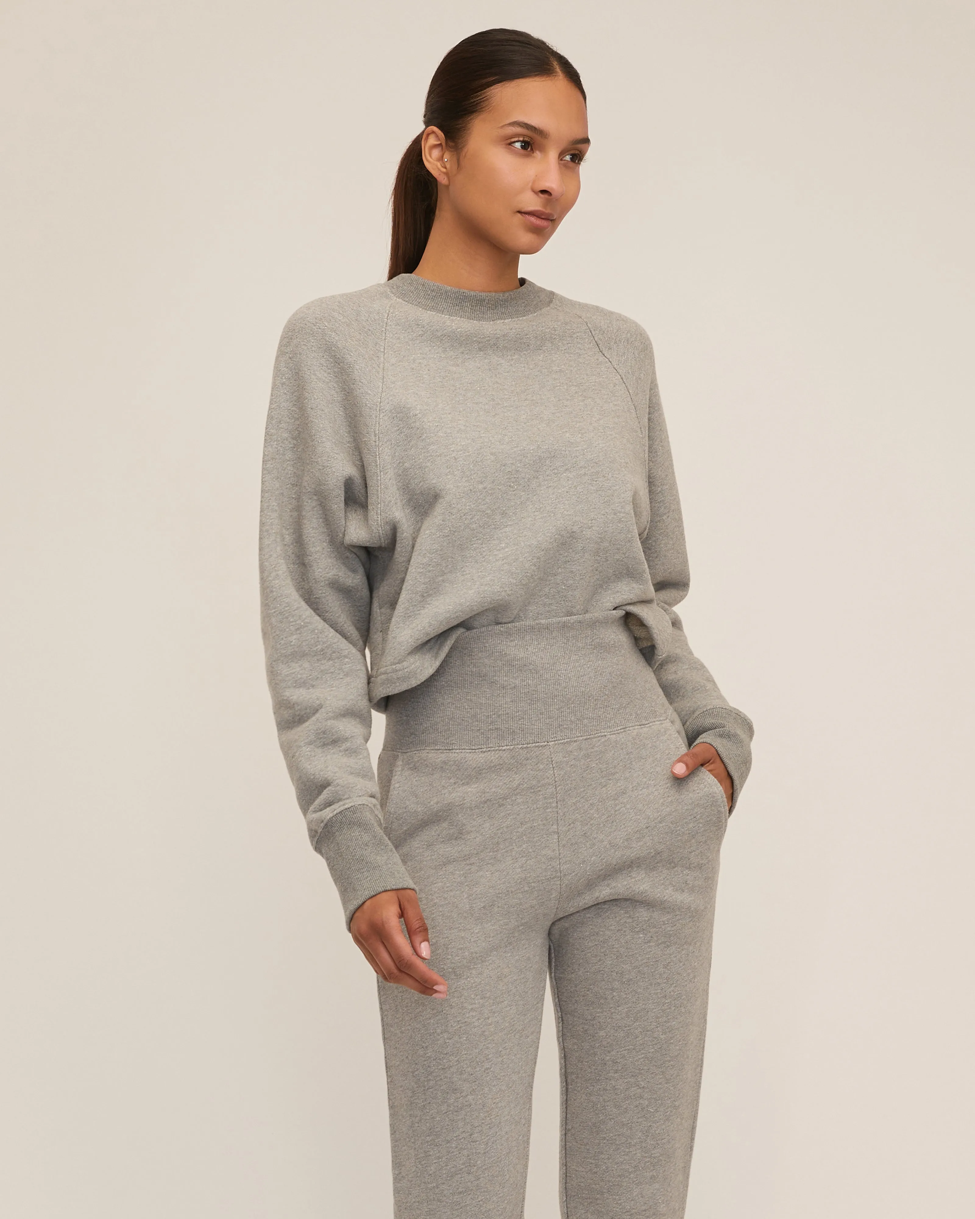 So Uptight Cropped Raglan French Terry Sweatshirt in Heather Grey