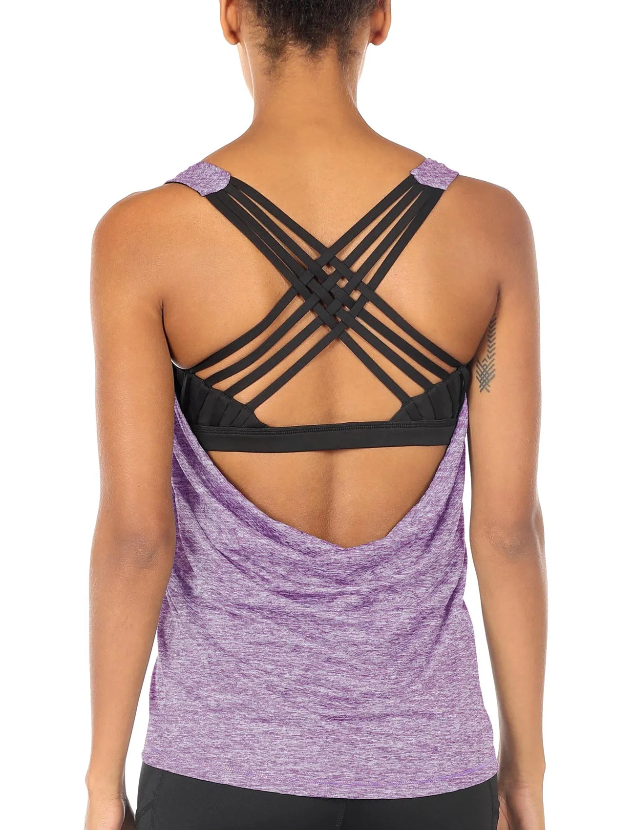 TK1 icyzone Women's Workout Yoga Strappy Crisscross Racerback Tank Tops with Built in Bra