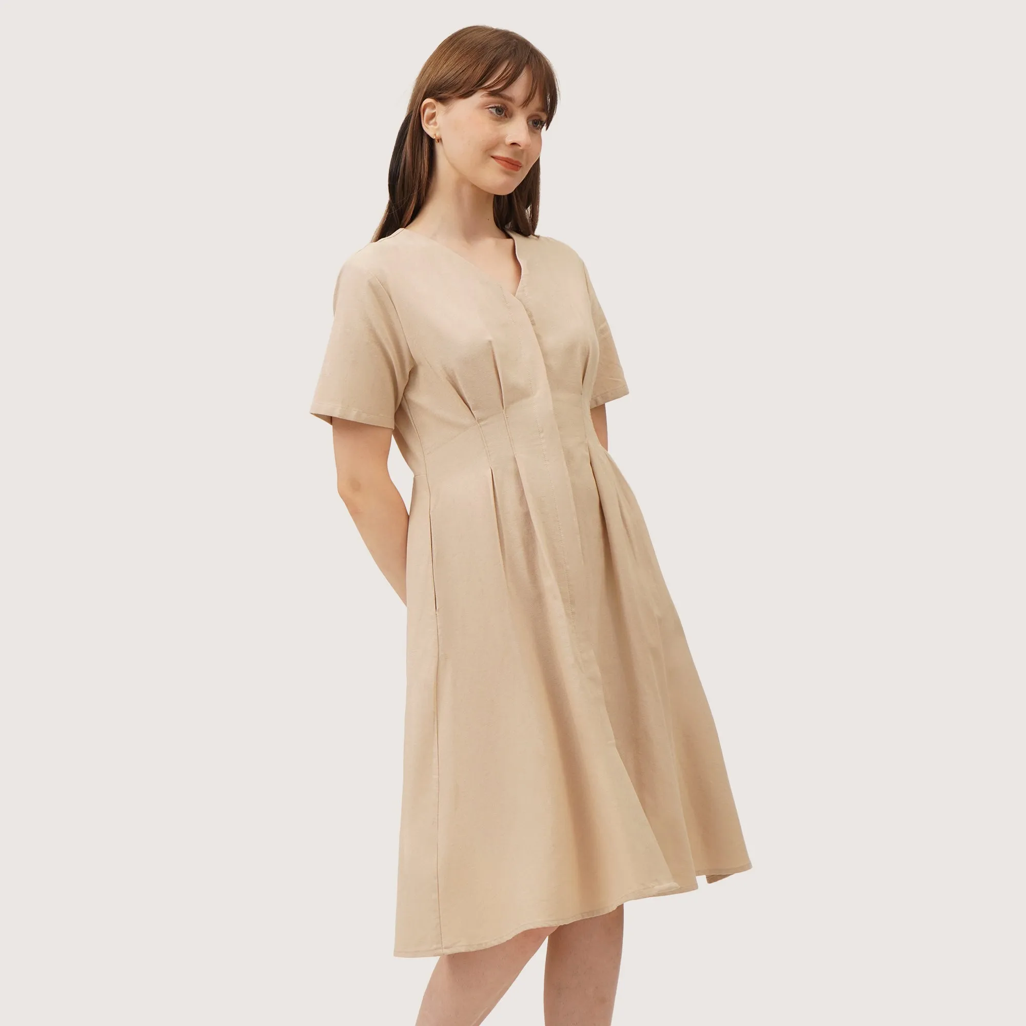 V-Neck Pleated Dress