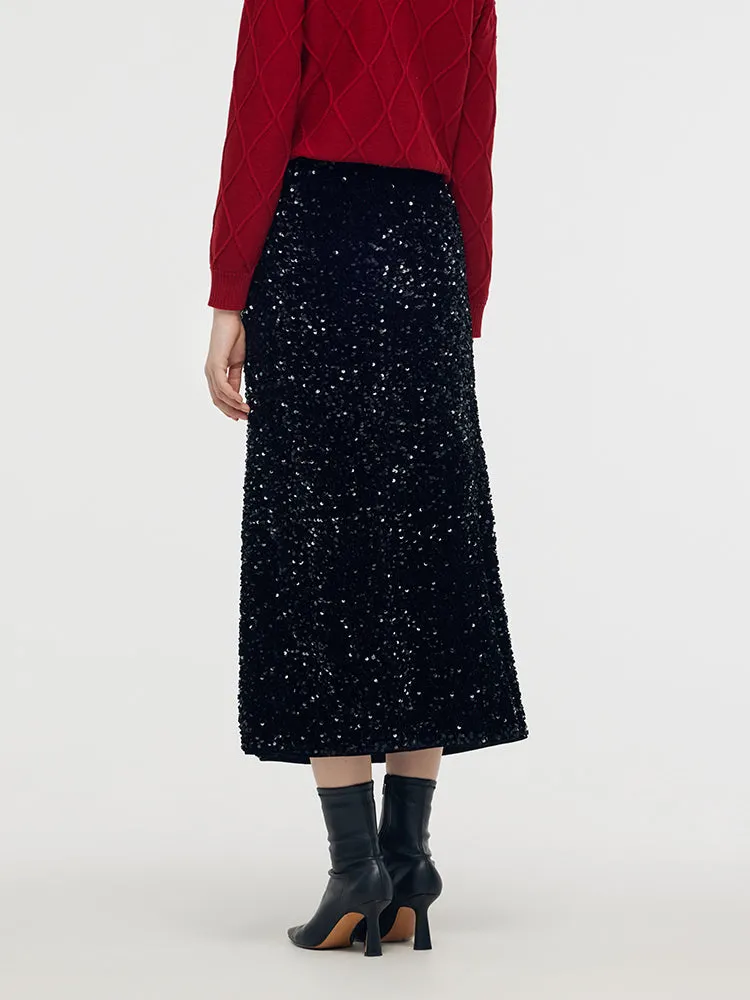 Velvet Sequins Women Mermaid Skirt