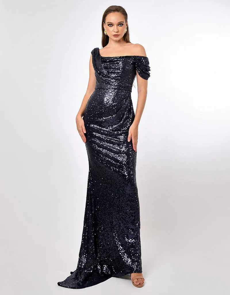 YVIE ONE SHOULDER SEQUIN OVERLAY GOWN B70D19L